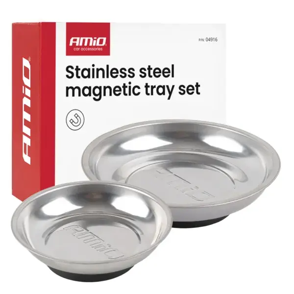 Ruostumattomasta teräksestä valmistettu magneettitarjotinsetti, 110 ja 150 mm AMIO-04916 - Alennettu hinta